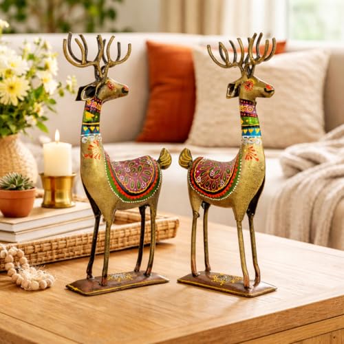 Image of CraftVatika Home Decor Romantic Couple of Lucky Deer Reindeer Set, Home Decoration Items for Living Room, House Warming Gifts, Decorative Items for Drawing Bed Room, Return Gift Items for Woman Man