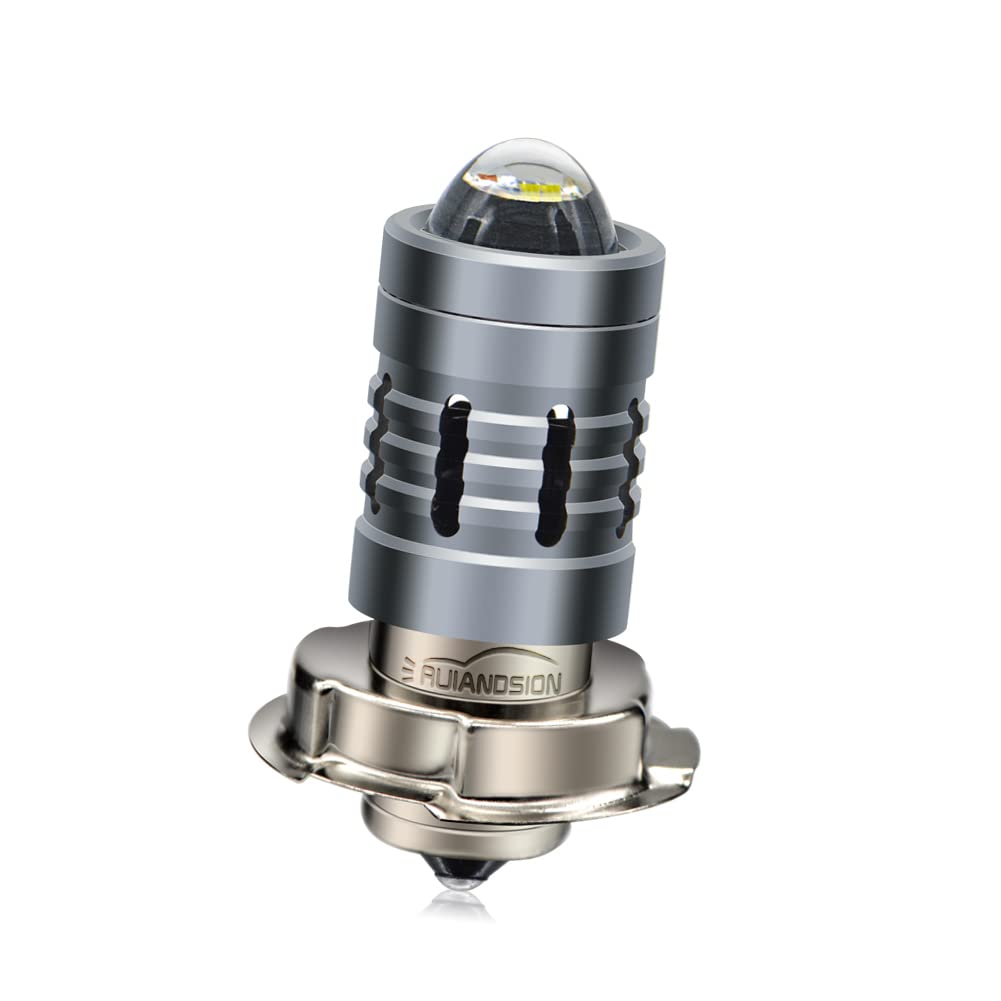 Ruiandsion P26S Lampadina LED Moto Faro Bianco AC 12-36V / DC 12-80V Super Luminoso 3000LM Lampadina LED con Lente Proiettore per Moto Faro, Non polarità, Confezione da 1