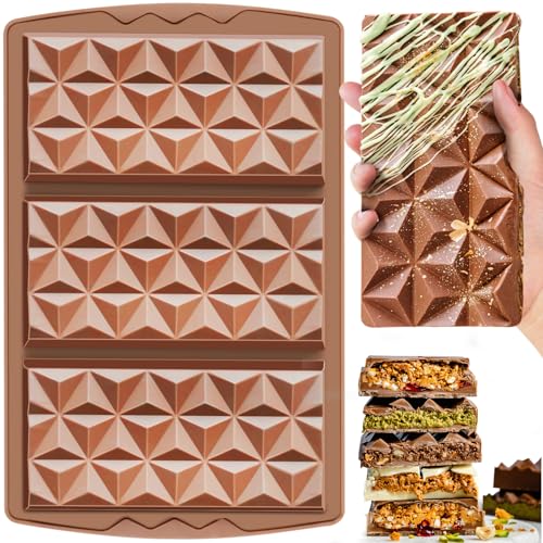 HKNMTT Chocolate Bar Mold Silicone, Large Stuffed Dubai Pistachio Deep Bar Moulds Kit 0.85 Inch...