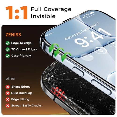 Image of NeverBreak 9H+ Hardness for iPhone Air Screen Protector 12FT Military Grade Protection (Scratch, Shatter, Drop Resistance) Tempered Glass Full Edge Coverage 6.5 inch 2025, 2 Pack with De-Bubble Card