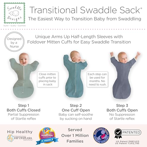 Image of SwaddleDesigns Transitional Swaddle Sack, Arms Up Half-Length Sleeves & Mitten Cuffs, Swaddle for Newborn Transition to Baby Sleep Sack Wearable Blanket, 3-6 mo, 14-21 lb, Watercolor Mountains & Trees