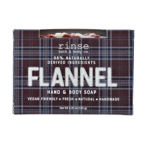 Rinse Bath & Body Flannel Soap Bar Handmade Plant-Based Soap with Clean Woodsy Scent Shea & Cocoa Butter Sweet Almond & Coconut Oil Vegan 4.25 oz