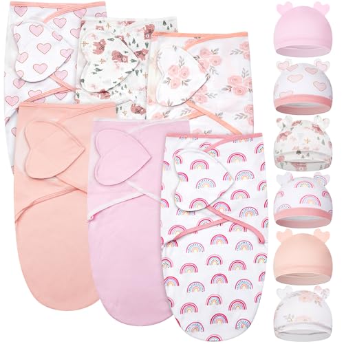Image of Ramede 6 Pack Baby Swaddle Blanket with Hats Sleep Swaddle for 0-3 Months Newborn Sacks Soft Cotton Wearable for Girl and Boy