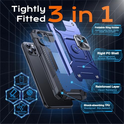 Image of Anqrp Heavy Duty Case for iPhone 11 Pro Case with Enhanced Ring Holder Grip Stand, Military Grade Shockproof Rugged Drop Protective Silicone Hard Slim iPhone 11 Pro Phone Case Cover,Vivid Blue