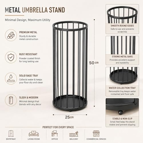 Image of Decorlay Wrought Iron Umbrella Stand Rack, Free Standing Umbrella Holder For Canes,Walking Sticks Rustproof And Easy To Clean, Home,Office (Black)