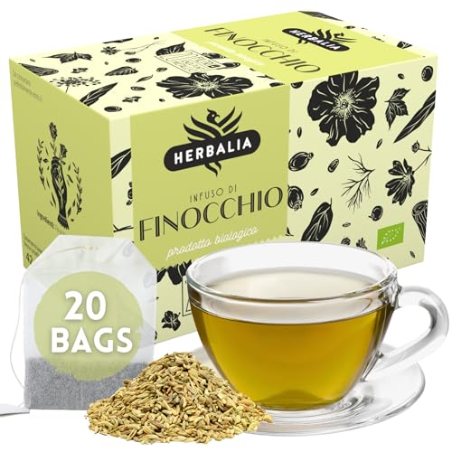 HERBALIA - Tisana de Hinojo en Bolsitas, Caja de Infusión de Hinojo con 20 Bolsitas sin Grapas para Infusiones y Tés