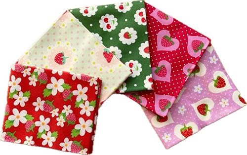 Craftsfabrics Fruit Theme Pattern Fabric Bundle-Strawberry Printed Fat Quarters Bundle Of 5 Fabrics (45Cm X 55Cm). 100% Cotton. Ideal For Crafts, Patchwork And Dressmaking