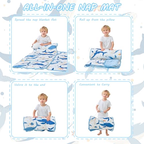 Image of Lasoftan Toddler Nap Mat with Pillow and Blanket, Extra Large Rolled Napping Mats,Slumber Bags for Boys Girls,Kids Sleeping Bag for Daycare, Preschool Travel Camping