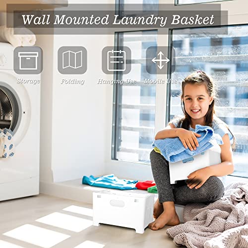 2 Pcs Laundry Basket Collapsible Laundry Hamper,Wall Mounted Hampers For Laundry,Dirty Clothes Storage For Bathroom, Bedroom, Closet (White) #TOP3