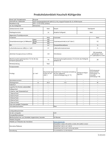 Exquisit Weinkühler WS1-12-GT-030G schwarz | 43 l Nutzinhalt | Schwarz | Kühlen | Wein | Flaschengitter