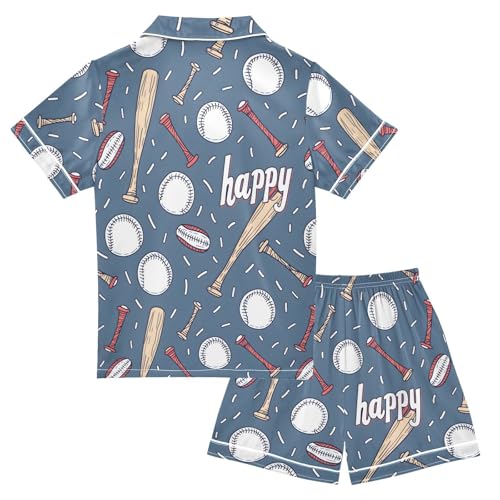 ALAZA Funny Baseball Ball Sport Satin Pajamas Set Short Sleeve Button Down Sleepwear Summer Pjs 2 Piece2
