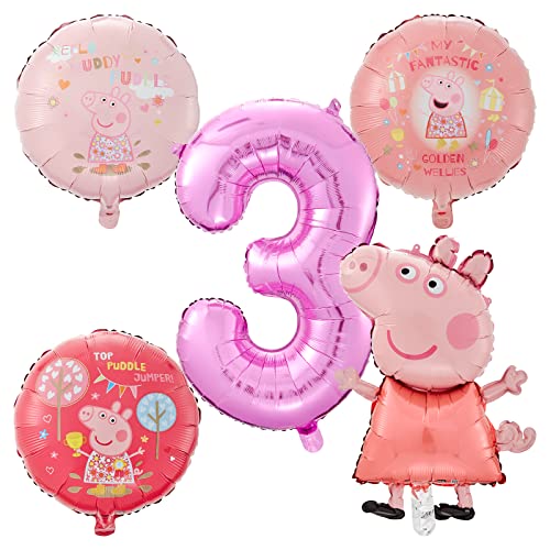 7 Pièce Decoration Anniversaire Peppa Pig, Anniversaire Peppa Pig 3 ans avec Ballon Anniversaire Ballon en Film D'aluminium, Ballon Anniversaire Rose Fille thumbnail