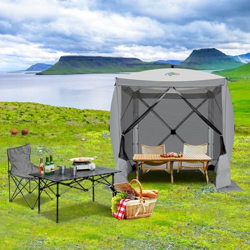 Image of COBIZI 6x6 FT Pop up Gazebo, Popup Canopy Tent, Screened in Gazebos with sidewalls, Waterproof Portable Outdoor Small Screen Tents Sun Shelter,carpas para Patio for Camping, Garden and Backyard,Grey
