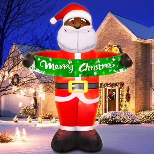 zukakii 7FT Christmas Inflatables Black Santa Claus Inflatable Outdoor Decorations with Built-in LED Light Christmas Blow Up Yard Decorations for Indoor Home Christmas Party Holiday Decor
