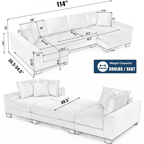 Image of ERYE 114-Inch Oversized U-Shaped Sleeper Sectional Sofabed, U Shaped Pull Out Sleeper Couch Symmetrical Convertible Sectional Sofa Bed with Double Chaise Daybed & Toss Pillows