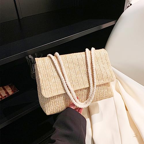 Women's Khaki Straw Crossbody Bag, Large Capacity, Summer Travel Handbag (10.6" X 7.9" X 3.1")4