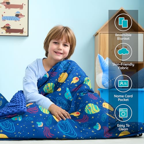 Image of JOIEDOMI Toddler Sleeping Bag for Kids 55''x30'' Nap Mat with Removable Pillow and Minky Blanket for Toddler Ages 3-7 Roll Up Soft Kids Sleeping Bag for Boys Girls Kindergarten Daycare Sleepover