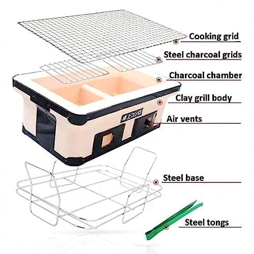 Griglia giapponese da tavolo per barbecue, fatta a mano in argilla con griglie resistenti alle alte temperature, per uso interno ed esterno