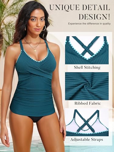 Womens Tankini Top V Neck Twist Front Black Bathing Suit Tummy Control Swim Top 2026 No Bottom — view 4