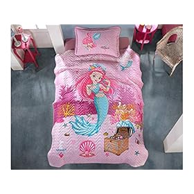 paradise RANFORCE 100% Cotton Girls Bedding, Mermaid Themed Bedspread Coverlet with Pillowcase, Pink, Twin Size 51ll9GXw0tL. SS280