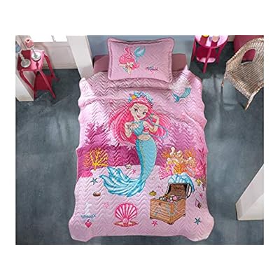 paradise RANFORCE 100% Cotton Girls Bedding, Mermaid Themed Bedspread Coverlet with Pillowcase, Pink, Twin Size 51ll9GXw0tL. SS400