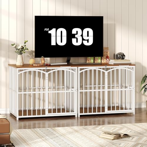 HOOBRO Foldable Dog Crate Furniture, 31.5" Indoor Dog Kennel No Assembly, Wooden Dog Cage Decorative Side End Table, for Medium Small Dogs, White and Walnut WH86GW03 - Image 6