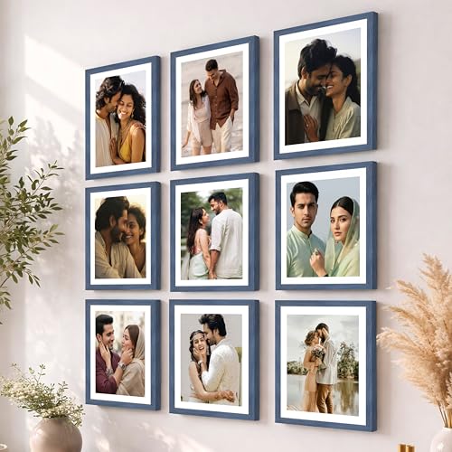 Image of Art Street Premium Photo Frame for living room, Classic Aesthetic Design Photo Frames for Photograph, Art Work, Kids Room Set of 9 (8x10 Inch, Blue)
