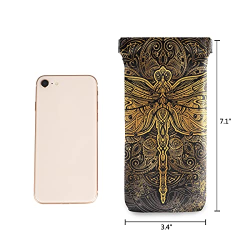 Otvee Vintage Boho Golden Dragonfly Eyeglass Pouch Microfiber Leather Squeeze Top Stylish Sunglasses Case For Women #TOP1