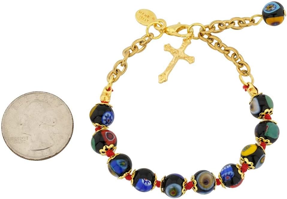 Glass Of Venice Murano Glass Mosaic Rosary Bracelet - Black