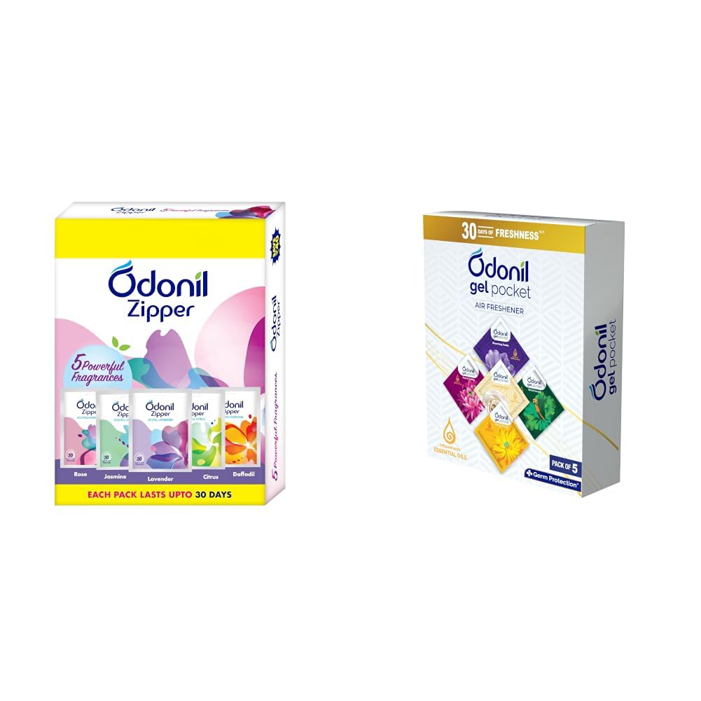 Odonil Bathroom Air Freshener Zipper Mix - 50g (10gx5) | Assorted Pack | Instant & Long Lasting Fragrance | Lasts upto 30 days | Germ Protection | Air Freshener for Bathroom, Toilet, Home-picture-13