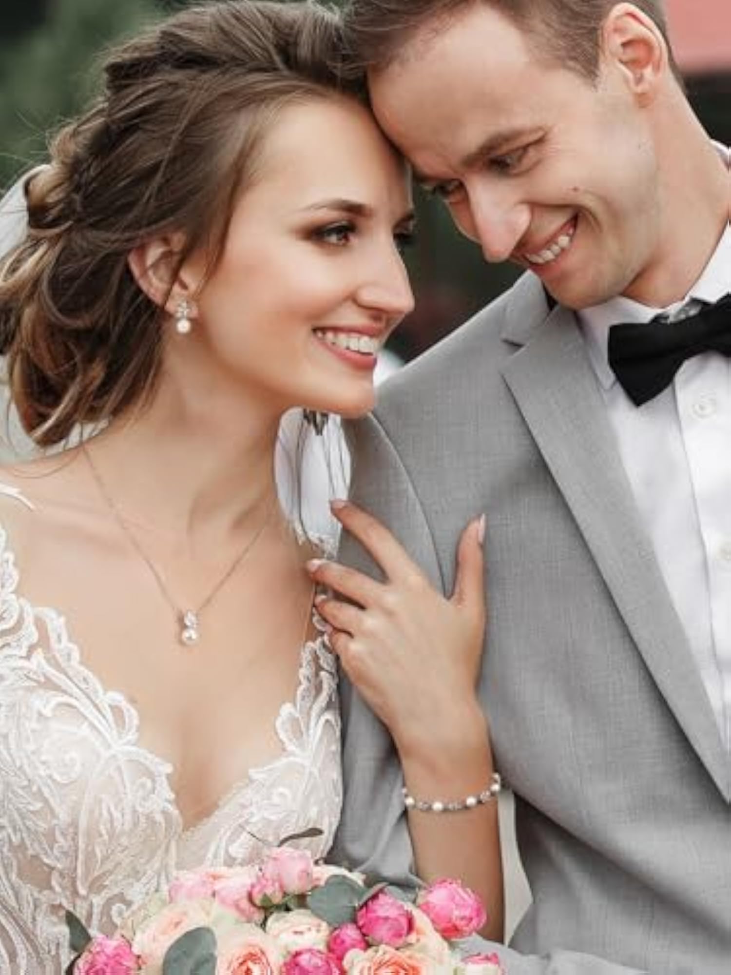 Bridal Cubic Zirconia Pearl Necklace Bracelet Earrings Set