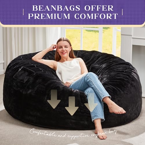 Image of Hobestluk Bean Bag Chair for Adult Giant Beanbag with Filler Black 5FT | Breathable Material Removable Machine Washable Cover Memory Foam Living Room Bedroom Reading Gaming Oversized Large Big