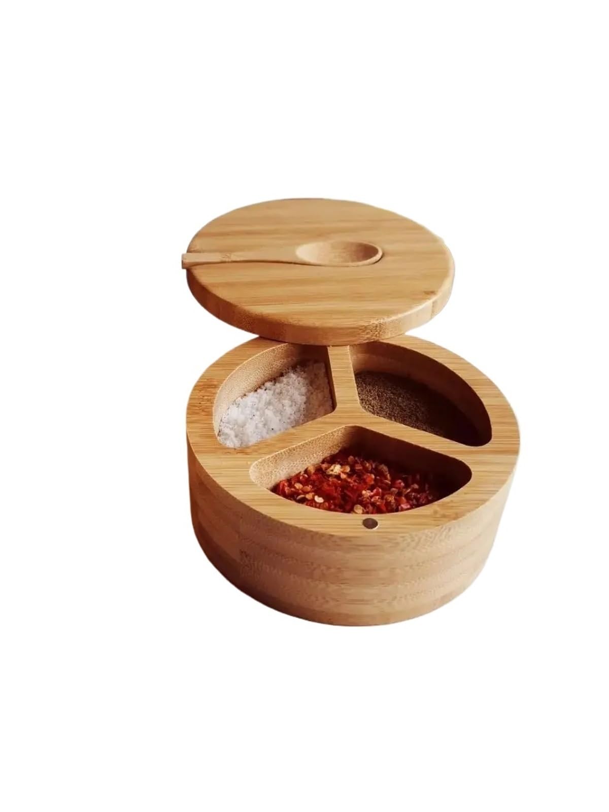 UBOHUZ 2Pcs Salt Cellar Kitchen Box with Swivel Magnetic Closure Lid Round Container to Storage Pepper Spice for Salt Sugar Spice Pepper(Big with spoon C)