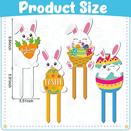 4Pcs Metal Easter Yard Signs Outdoor Decorations Easter Bunny Garden Stakes Waterproof Carrot And Eggs Lawn Yard Decor For Easter Egg Hunt Game Easter Party Supplies Props #TOP6