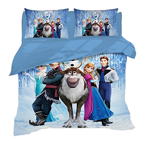Leezeshaw - Juego de funda de edredón infantil con estampado de princesa Anna y Elsa en 3D, diseño de Frozen con dos fundas de almohada (sin edredón)