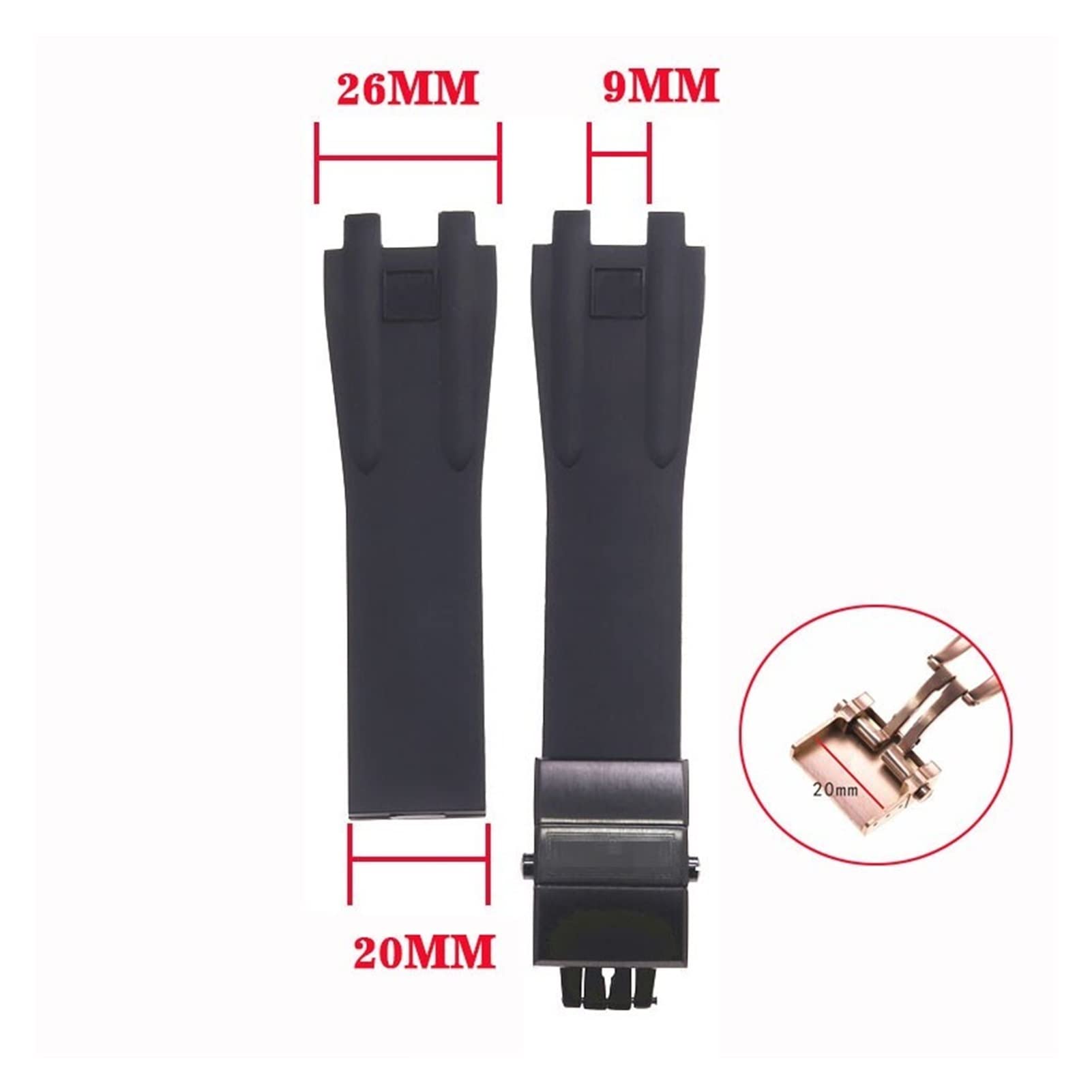 Cong Yi Cinturino da polso in gomma siliconica impermeabile blu marrone nero da 25 mm*12 mm con fibbia pieghevole