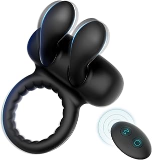 Vibrating Cock Ring with Bunny Ears, Silicone Penis Ring Couple Vibrator with 10 Vibration Modes for Testicles Stimulation & Longer Harder Stronger Erection, Remote Control Sex Toys for Men Couples