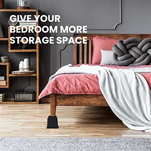 Suifect Bed Furniture Risers 6 In - Heavy Duty Bed Lift Risers, Support Up To 2200 Lbs Bed Risers, Easy To Install, Perfect For Bed, Table, Chair, Couch, Sofa, Set Of 8, Black #TOP5