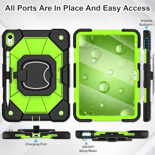 Image of WESOROL Case for iPad (A16) 11th 2025 (11-inch) /iPad 10th Generation 2022(10.9 inch),Military Grade Shockproof Cover for i Pad 11 /10 Gen with Rotating Stand Screen Protector Pencil Holder,Black Green