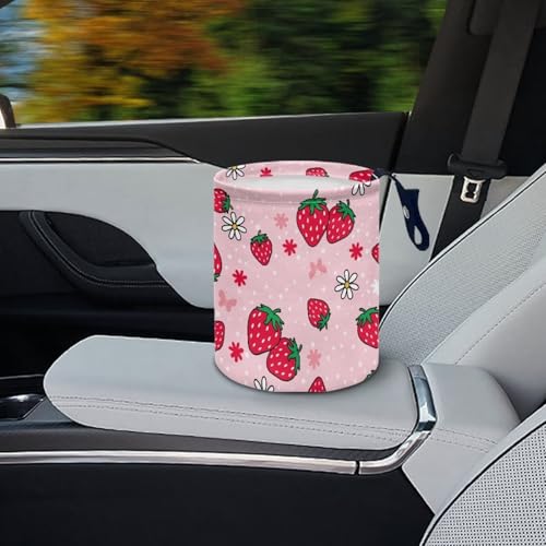 Image of Pensura Cute Strawberry Car Garbage Can Waterproof Multipurpose Camping Trash Can Cute Grocery Organizer Hanging Car Garbage Bag Compatible with Most Cars
