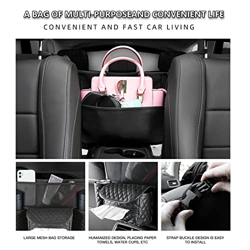 Abiphop Car Purse Holder Between Seats Car Handbag Holder With Cup Holder Plaid Pu Leather Large Capacity Car Pocket Handbag Holder With Visor Sunglass Holder Card (Brown) #TOP4