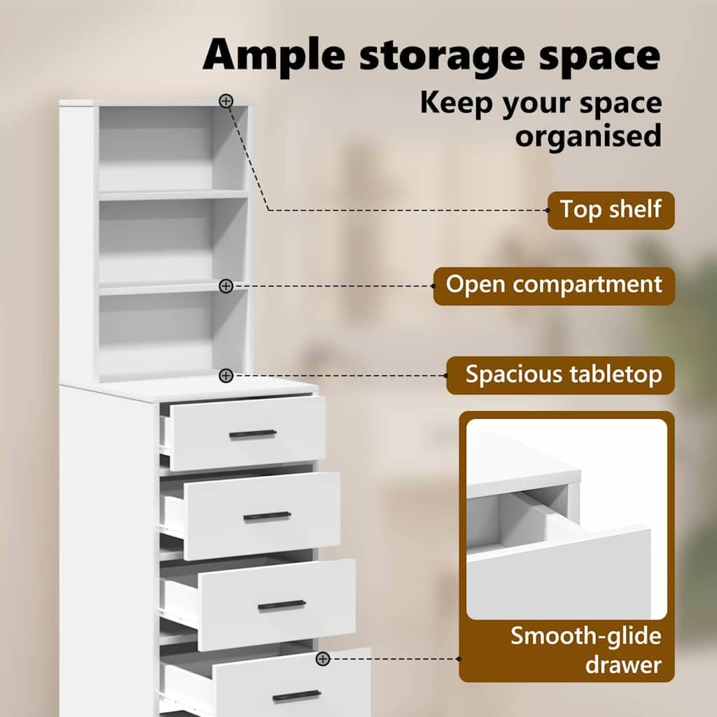 vidaXL Haut Armoire Blanc 40 x 41 x 135 cm Bois d'ingénierie, Cabinet de Salle à Manger Moderne, Haut de Gamme, Espace de Rangement, Meuble Durable, Finition Mate