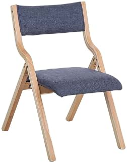 Paquete de 2 sillas de playa plegables de madera, cómodas sillas de comedor apilables con fundas acolchadas extraíbles para oficina en casa y al aire libre, elegante diseño azul
