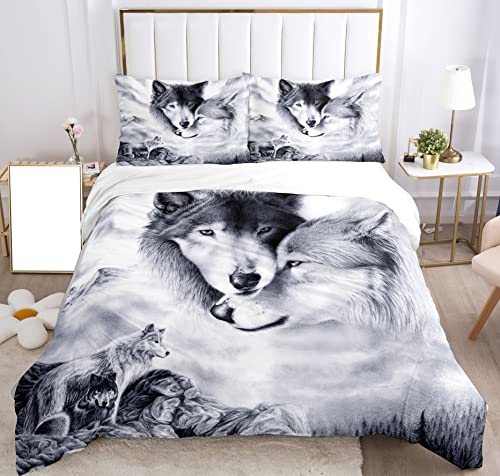 SHUAIG Housse de Couette Loup 3D Printing, Enfants en Lin Set Animal Loup Moteur Microfibre Couverture de lit Ensemble (W1, 135x200cm)