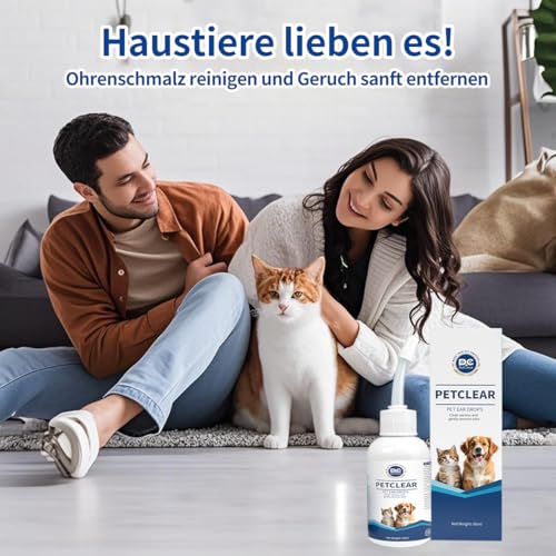 Ohrenreiniger hund Ohrenpflege für Hunde 60ml Ohrenreiniger stoppen Ohren Entzündungen und Juckreiz, Haustier Ohrreiniger für Hunde und Katzen, Hundeohrreinigungslösung, Schmutz, Geruchsentferner