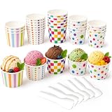 FePen Papier-Eisbecher 165-180 ml mit Papierlöffeln, 5 Bunte Designs
