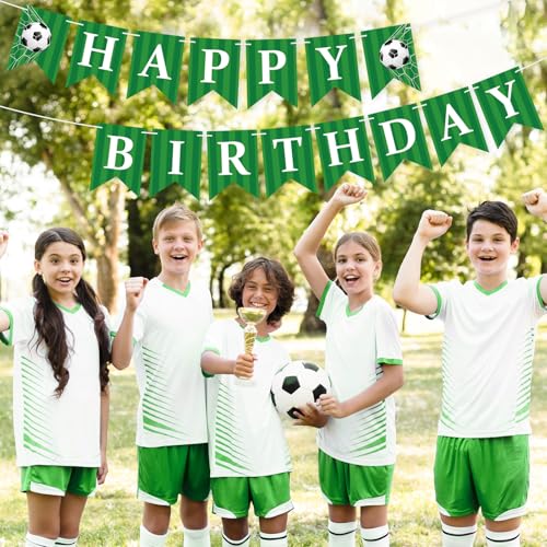 Image of Hooqict Happy Birthday Banner Soccer Birthday Decorations Soccer Party Banner Garland Sign for Kids Boys Men Sport Theme Game Day Party Decorations Supplies