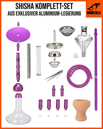 Smokezilla® MINYA 2S 2-Schlauch-Set Aluminium Shisha | Spitze Optik mit Shiny Clear Bowl und Diamond Molassefänger… – Bild 3