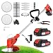 OUTIGO Akku Rasentrimmer mit Akku, Rasenkantenschneider mit 2 Akkus 21V und 4 Messertypen+1 Gartenschere, Verstellbarer Teleskop-Führungsholm Desbrozadoraeléctrico inalámbrico (BIGRot-FBA)