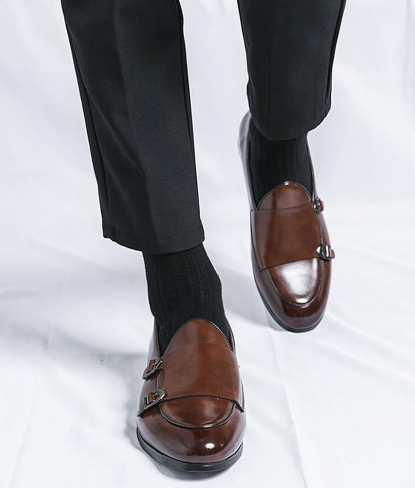 Scarpe Eleganti Uomo con Doppia Fibbia Monk Strap Classiche Mocassins Basse Scarpe da Abito Comode per Matrimonio Ufficio Cerimonia
